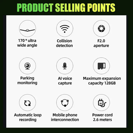 Dashcam DVR WIFI 2K HD Driving Recorder Night Vision Hidden Type 170° Wide-Angle Auto Universal Camera Recorder Car Camera