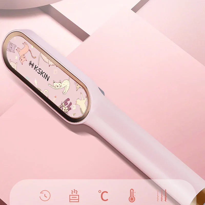2in1 Professional Ionic Hair Straightener Curler Brush Ceramic PTC Heating Fast Straightening Curling Iron Hot Comb Styling Tool