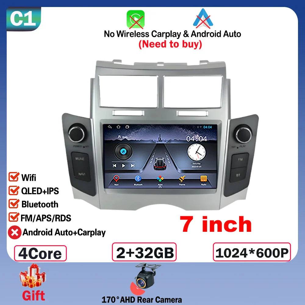7'' Android 14 Car Radio For Toyota Yaris XP90 Vitz Platz 2005-2012 GPS Navigation Stereo CarPlay Auto Multimedia 4G WIFI Player