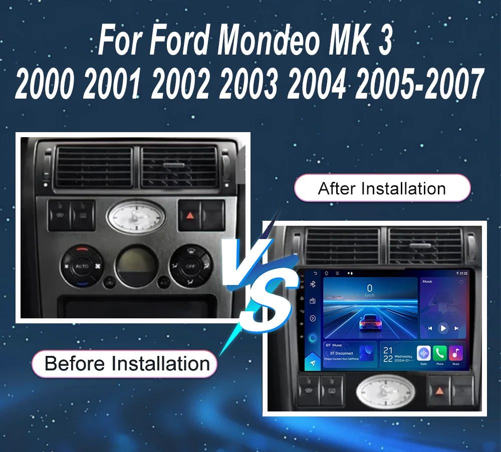 Android 14 Radio Stereo For Ford Mondeo MK 3 2000 2001 2002 2003 2004 2005-2007 Auto Multimedia Player GPS Navigation Bluetooth