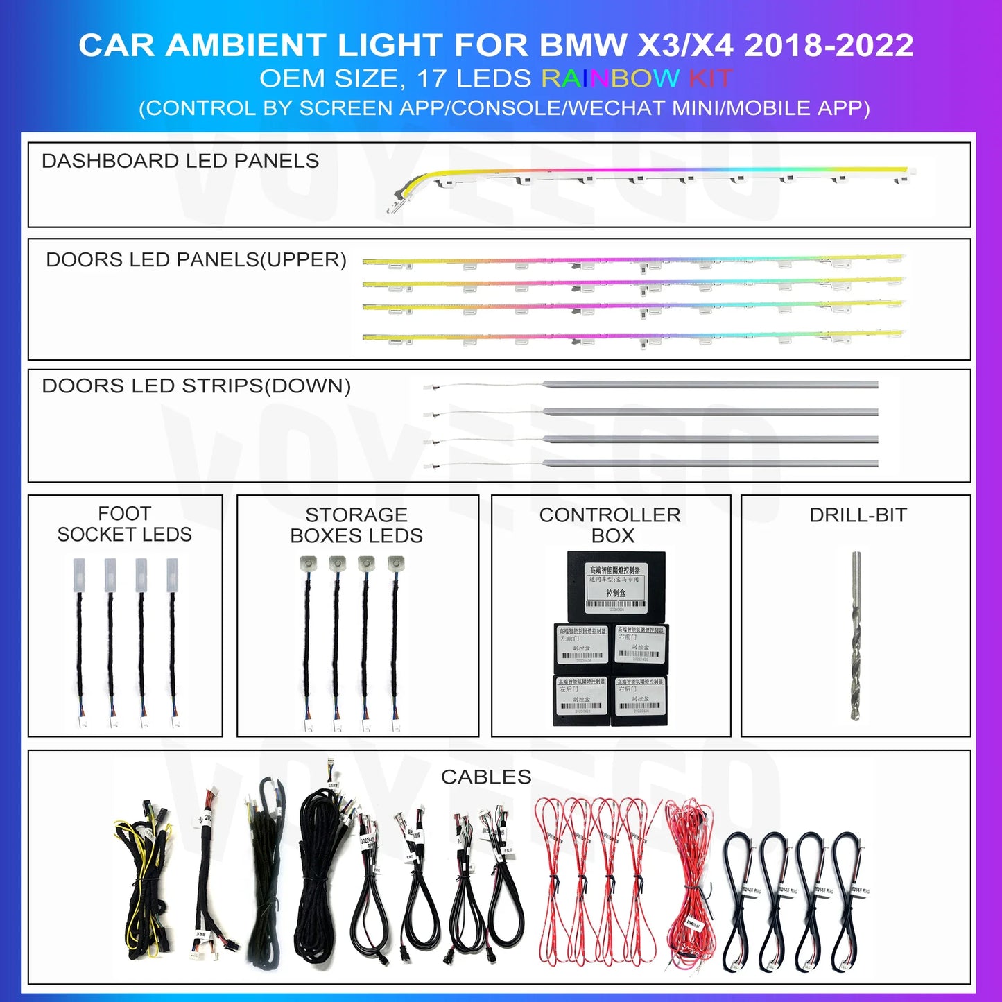 17 in 1 Symphony Ambient Lighting for BMW X3 F25 G01 X4 F26 G02 2018-2022 Car Interior Acrylic Guide Fiber Strips by APP Control