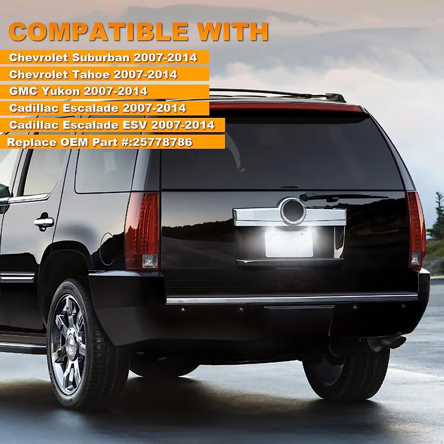 For Chevrolet Suburban Tahoe GMC Yukon XL Cadillac Escalade 2007-2014 White LED Number License Plate Lights Lamps