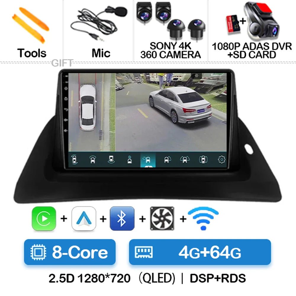 Android 14 Wireless Carplay Auto For Renault Kangoo 2 2009 - 2018 Car Radio Multimedia Stereo Video Player QLED GPS NAVI 4G WIFI