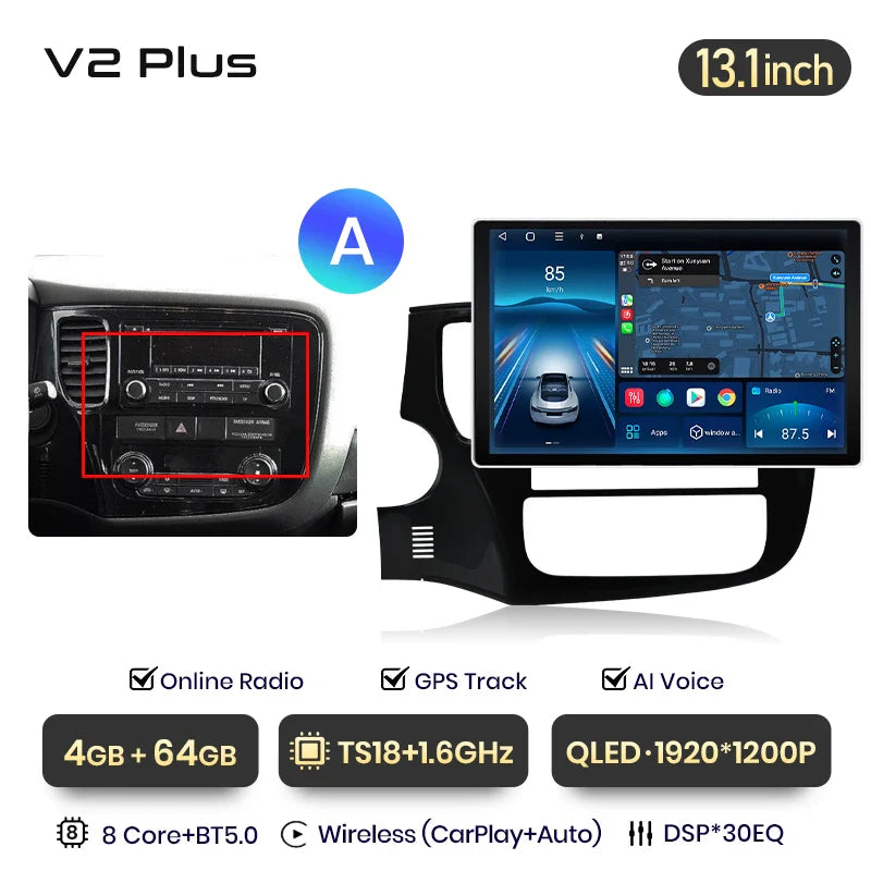 Junsun V3 Plus 2K Car Radio 7862 For Mitsubishi Outlander 3 GF0W GG0W 2012-2018 Wireless CarPlay Android Auto DSP GPS Navigation