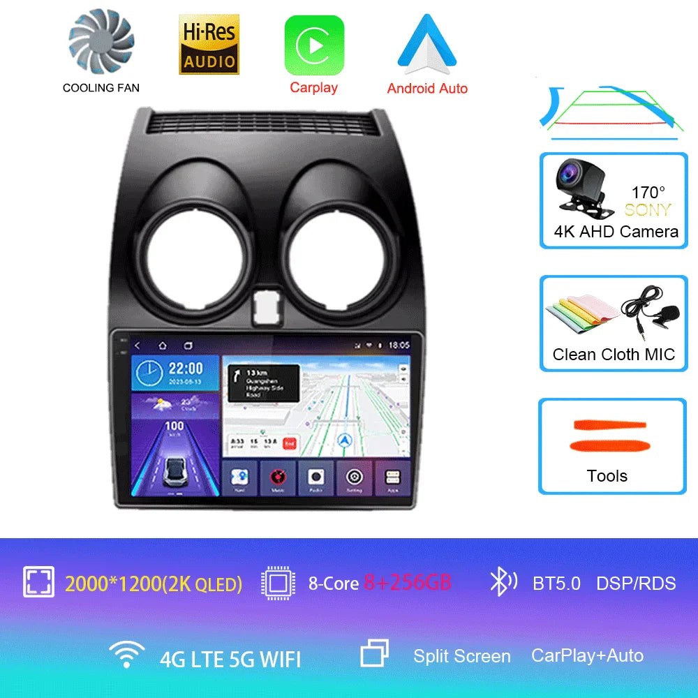 Android 14 2 DIN untuk Nissan Qashqai 1 J10 2006-2014 Radio Mobil Navigasi Pemutar Multimedia DVD Carplay Stereo Speaker Unit Ke