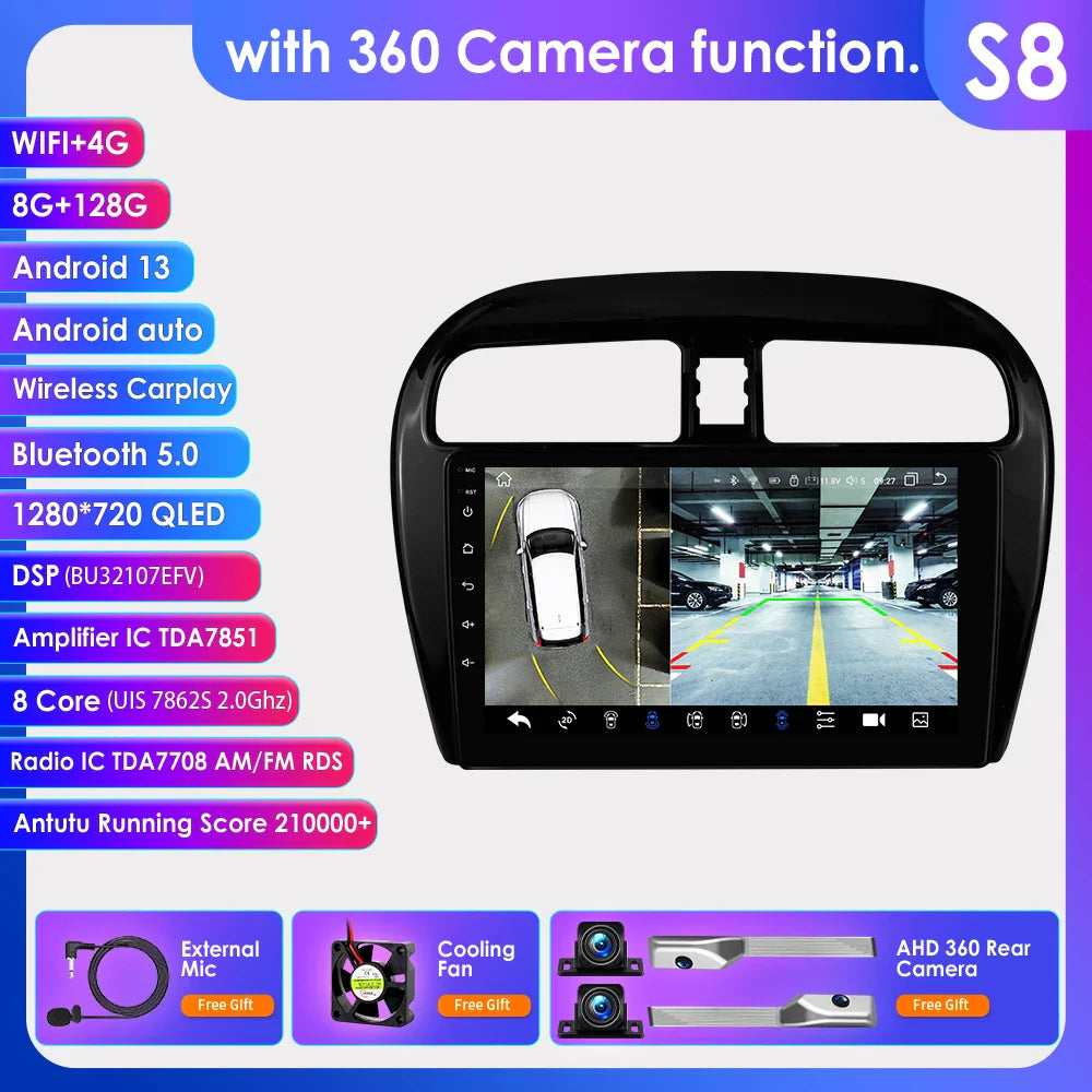 Hizpo Carplay 4G 360 Camera Android Car Radio for Mitsubishi Mirage 2012-2023 Space Star Dodge Attitude Video GPS 2din Autoradio