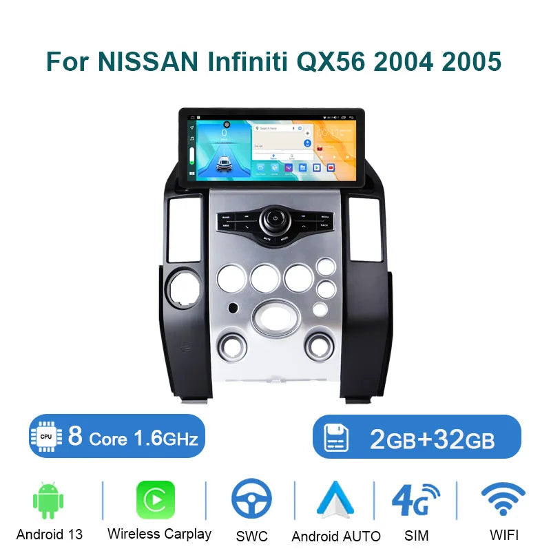 12.3" 4G Carplay Android 14 Car Radio Multimedia Video Player For NISSAN Infiniti QX56 2004 2005 Navigation GPS Head Unit