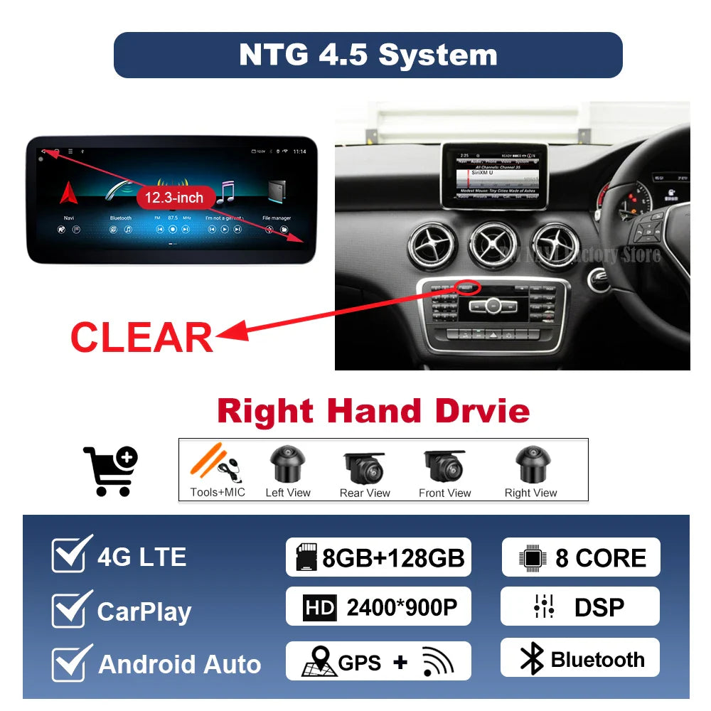 Wireless CarPlay Android Auto For Benz A Class 2013-2018 GLA Class 2015-2019 Navigation GPS Multimedia Display Head Unit BT DSP