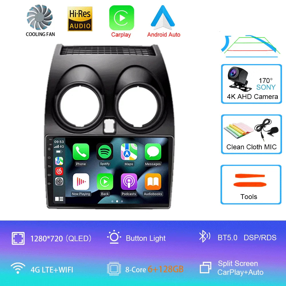 Android 14 2 DIN untuk Nissan Qashqai 1 J10 2006-2014 Radio Mobil Navigasi Pemutar Multimedia DVD Carplay Stereo Speaker Unit Ke