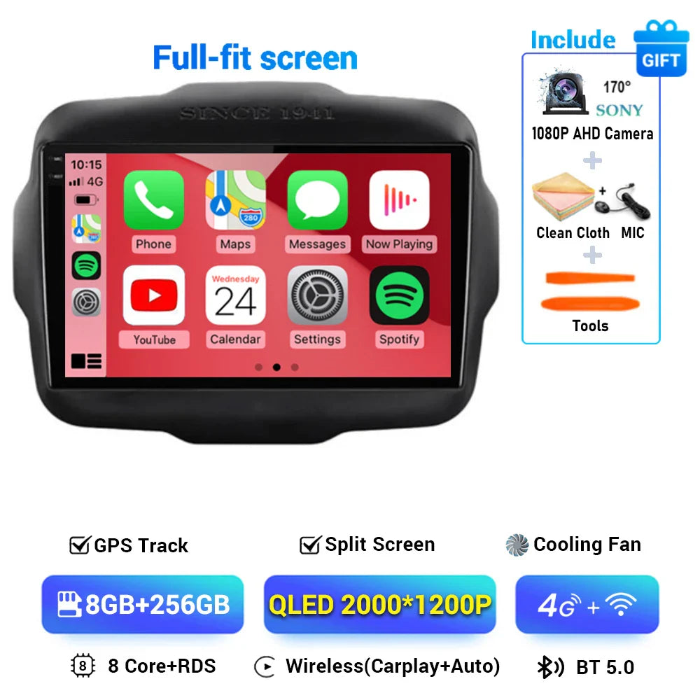 Android 15 Carplay Auto 4G DSP Car Radio Video Multimedia Player For Jeep Renegade 2016 2017 2018 2019 2020 Autoradio GPS Stereo