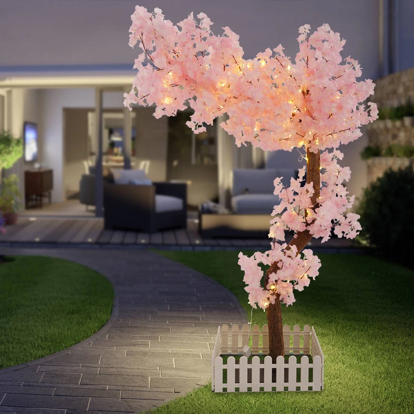 Pink Fake Sakura Tree,Artificial Cherry Tree, Artificial Flowers Home Decoration Wedding Floral Materials with 100*LED Bulbs