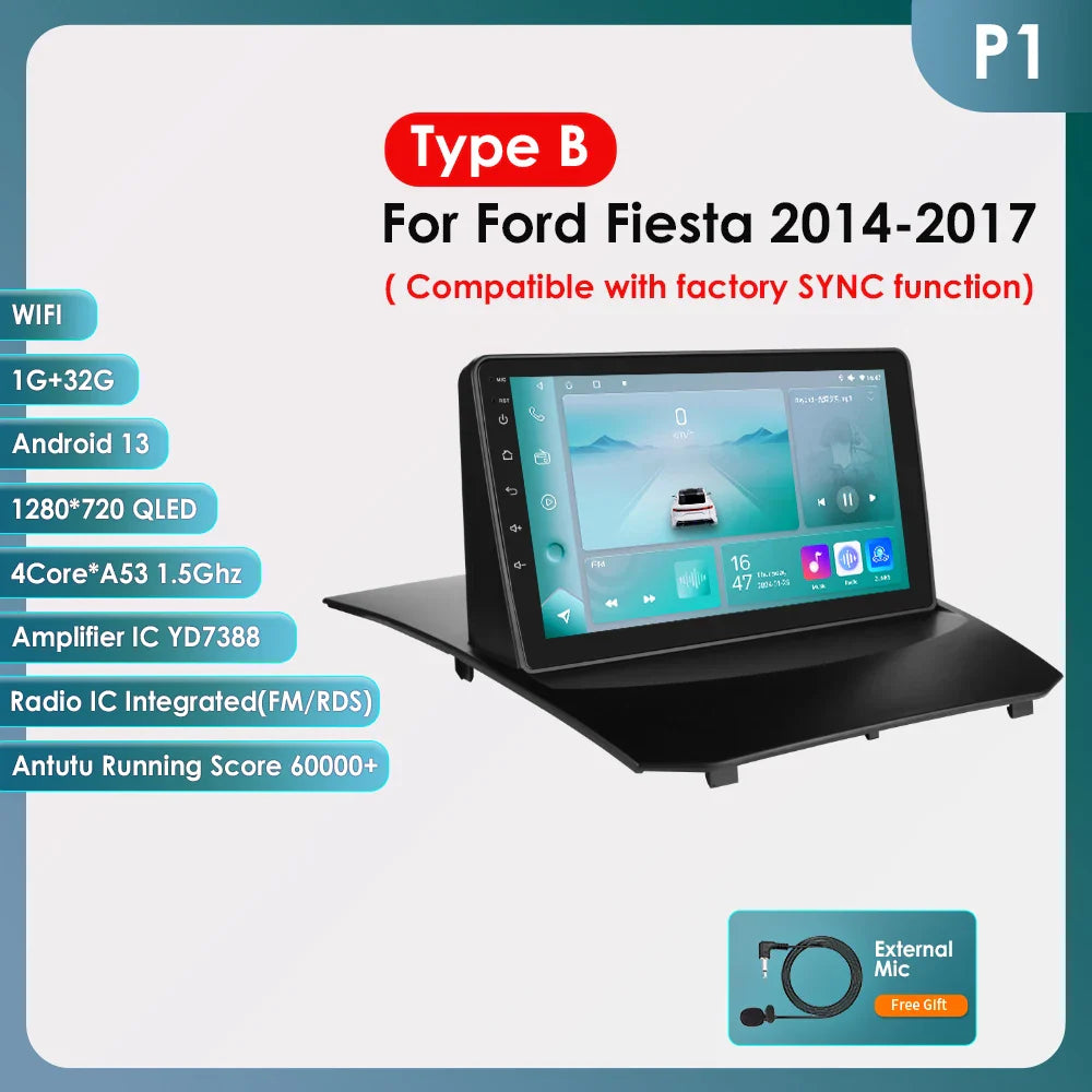 Hizpo 9 Inch Car Radio for Ford Fiesta 2009 - 2017 2din Android Multimedia Video Player GPS Navi Wireless Carplay Auto Screen