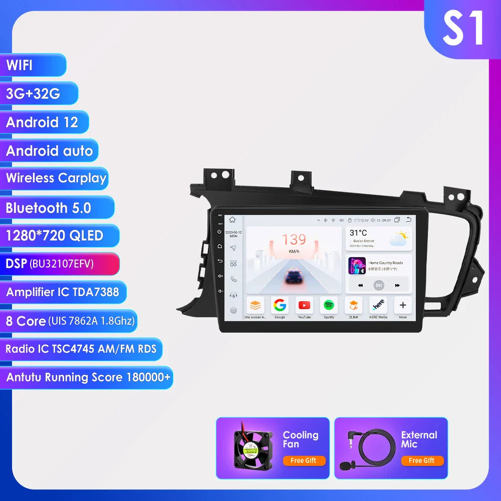 Hizpo 9" Car Radio for Kia K5 Optima 2011-2015 GPS Navigation 2 din Android Auto Multimedia Video Player 4G WIFI Carplay RDS DSP