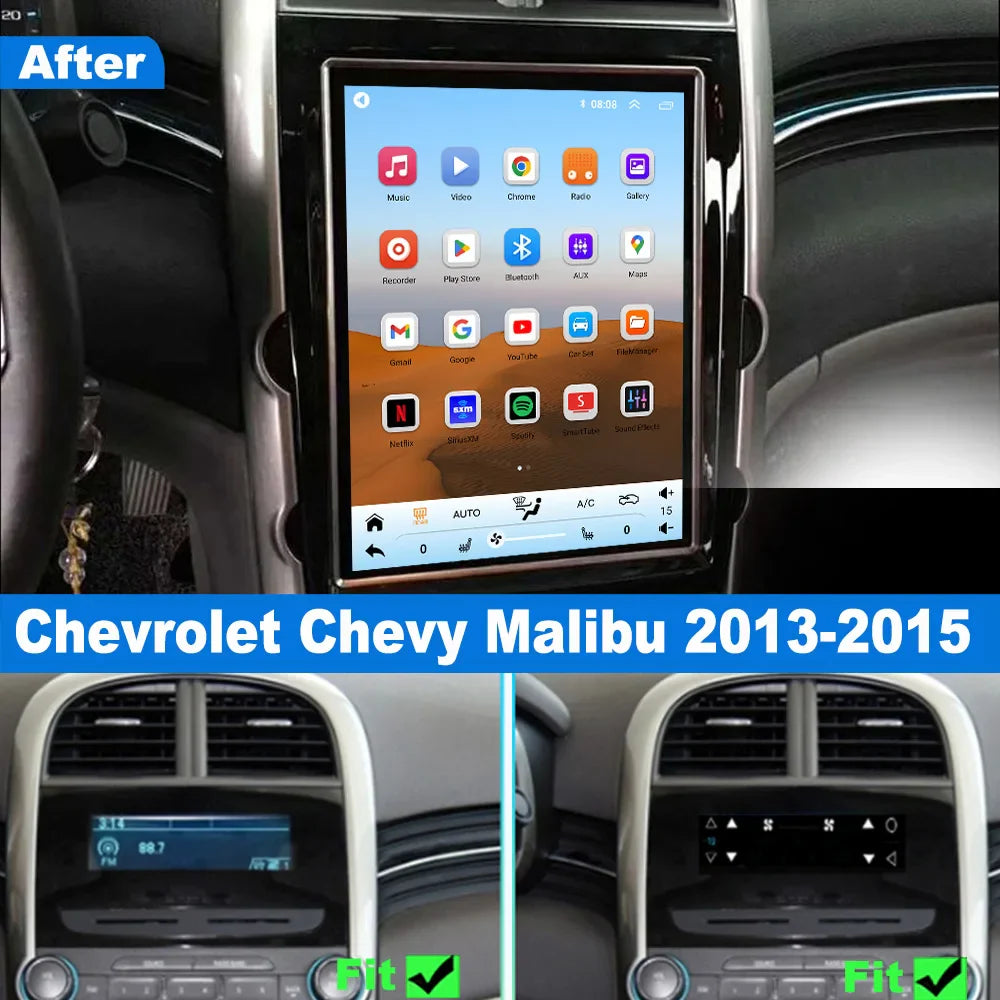 Topdisplay 12.1" QLED Touchscreen Car Radio Replacement for Chevy Malibu 2013-2015 8-Core CPU CarPlay Android Auto Screen