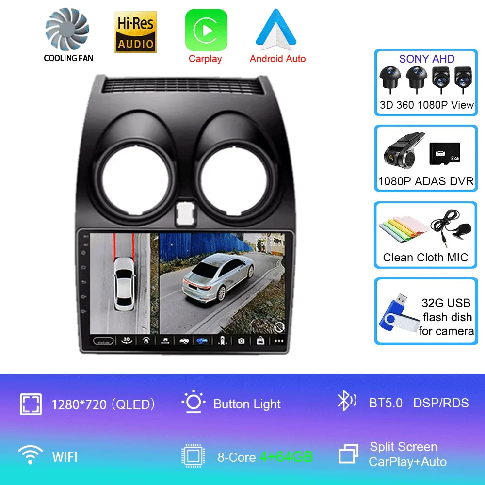Android 14 2 DIN untuk Nissan Qashqai 1 J10 2006-2014 Radio Mobil Navigasi Pemutar Multimedia DVD Carplay Stereo Speaker Unit Ke