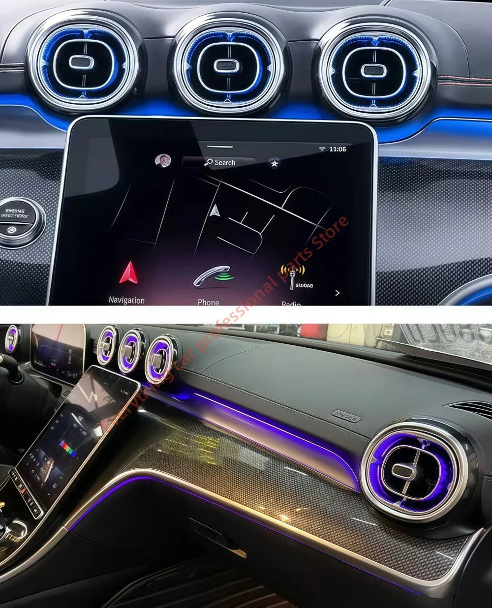 Car 64 color Ambient light for Mercedes Benz W206 X254 GLC C-class LED Air vents, Door handles, Interior lights modification