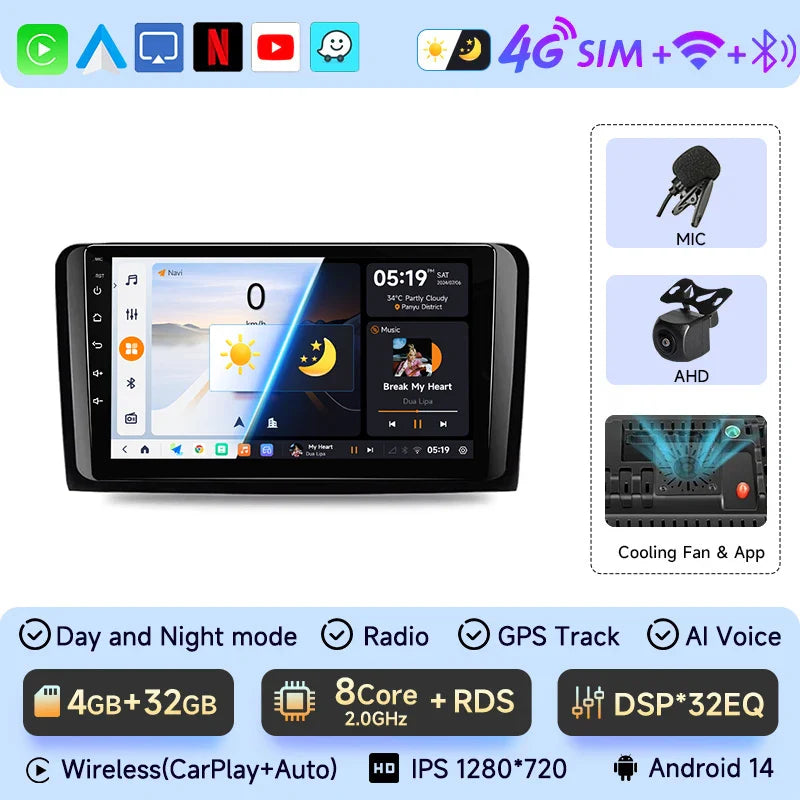 JIUYIN  Android 13 Car Radio For Mercedes Benz M-Class W164 GL-Class X164 ML GL 2005-2012 wireless CarPlay Android Auto 2din DVD