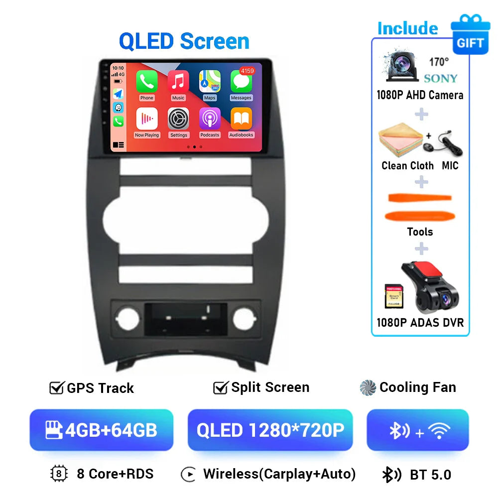 Android 14 Carplay Auto For Jeep Cherokee Commander XK 2005 2006 2007 2008 2009 2010 2011 Car Radio Multimedia Player GPS Stereo