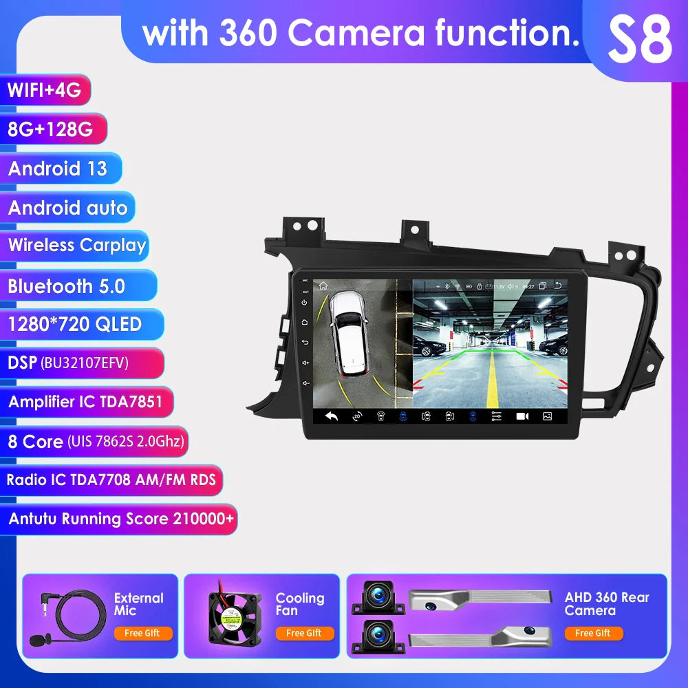 Hizpo 9" Car Radio for Kia K5 Optima 2011-2015 GPS Navigation 2 din Android Auto Multimedia Video Player 4G WIFI Carplay RDS DSP