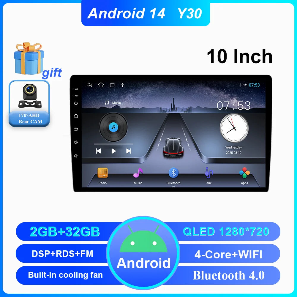 Android 14 CarPlay car radio Android Auto GPS multimedia player 2 DIN universal 9/10 inch Car stereo WiFi player QLED Screen BT