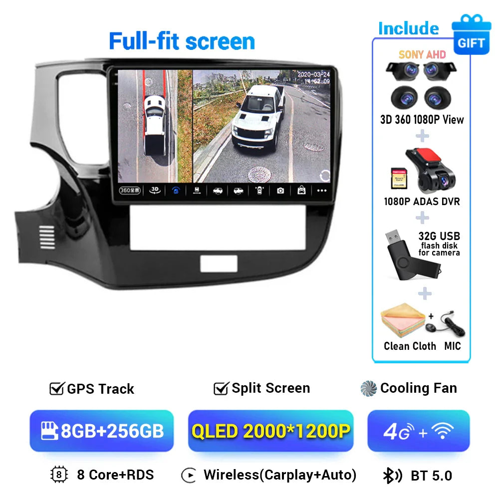 Android 14 CarPlay Auto Car Radio For Mitsubishi Outlander 3 III GF0W GG0W 2018 2019 2020 2021 Multimidia Video Player Stereo 4G