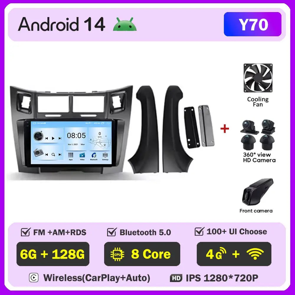 Car Radio Android 14 For Toyota Yaris 2 XP90 2005 - 2012 Auto Multimedia Stereo Dash Cam Screen GPS Head Unit Navigation DVD BT