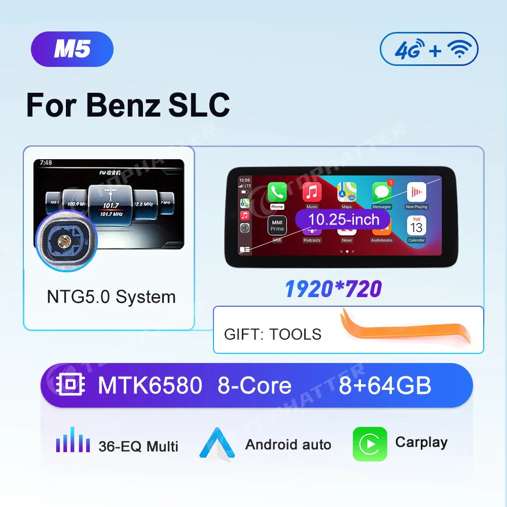 10.25 Car Radio For Mercedes Benz SL SLK SLC R231 R172 CarPlay Android Auto Multimedia Player 668S Head Unit Screen DSP Video