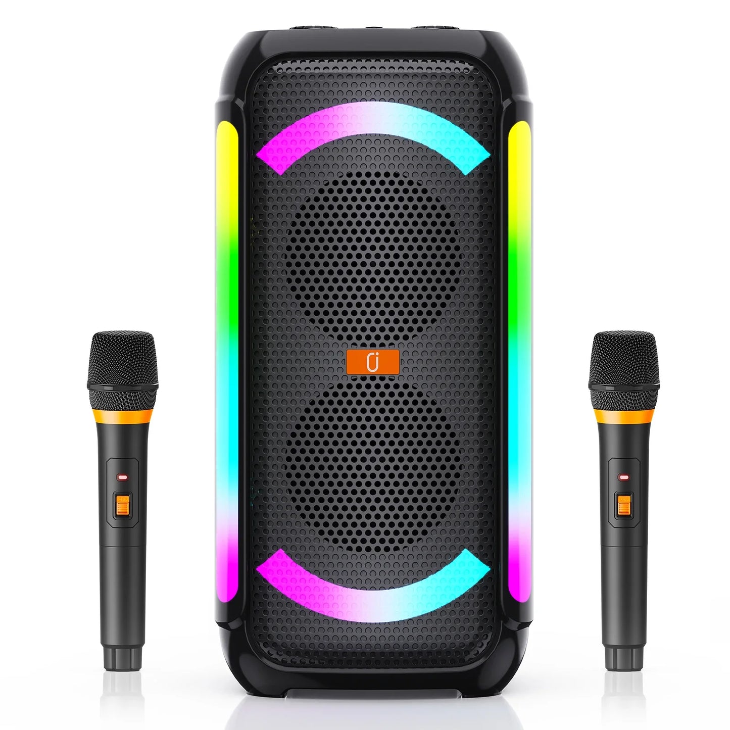 FanFun Karaoke Machine Microphones for Adults, Big Bluetooth Party Speaker with LED Disco Light, Perfect for Outdoor, Home