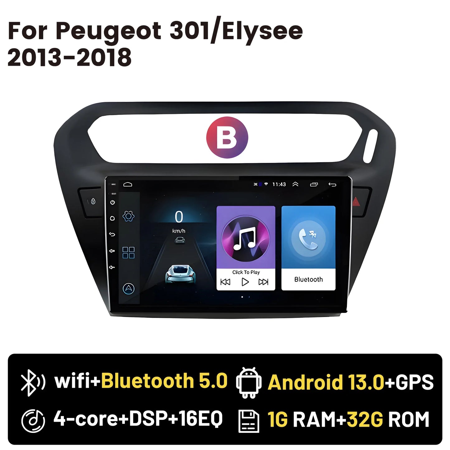 Wireless CarPlay Android Auto Car Bluetooth Radio For Peugeot 301 Citroen Elysee 2013-2018 2Din Android 14 DSP GPS FM Autoradio