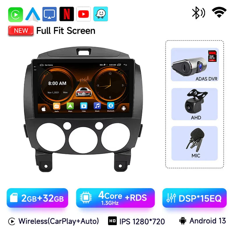 JIUYIN Android 13 Car stereo Radio Multimedia Video Player Navigation GPS For MAZDA 2 Mazda 2 2007 - 2014 Head Unit Carplay