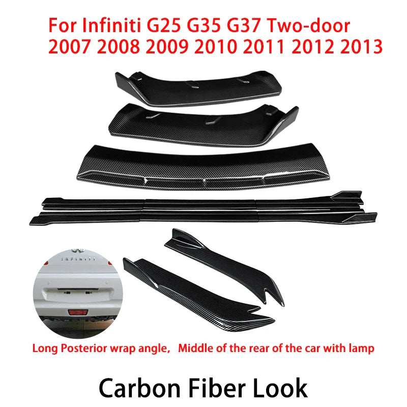 For Infiniti G25 G35 G37 Sedan 2007-2013 Car Front Bumper Splitter Diffuser Lip Protector Spoiler Side Skirts Rear Wrap Angle