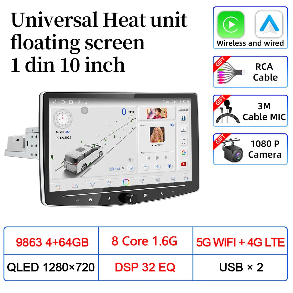 VATAV Android 13 1Din Floating screen Universal Multimedia AI voice Carplay Auto Stereo Radio Palyer Head Unit For Toyota Nissan