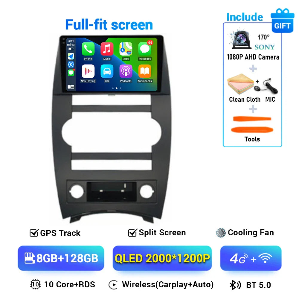Android 14 Carplay Auto For Jeep Cherokee Commander XK 2005 2006 2007 2008 2009 2010 2011 Car Radio Multimedia Player GPS Stereo
