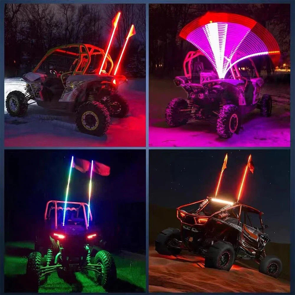 2pcs RGB Led Whip Lights Flag Antenna Lamp Remote Control Atmosphere Lamps Warning Lights for Jeep RZR ATV UTV SUV Car Truck