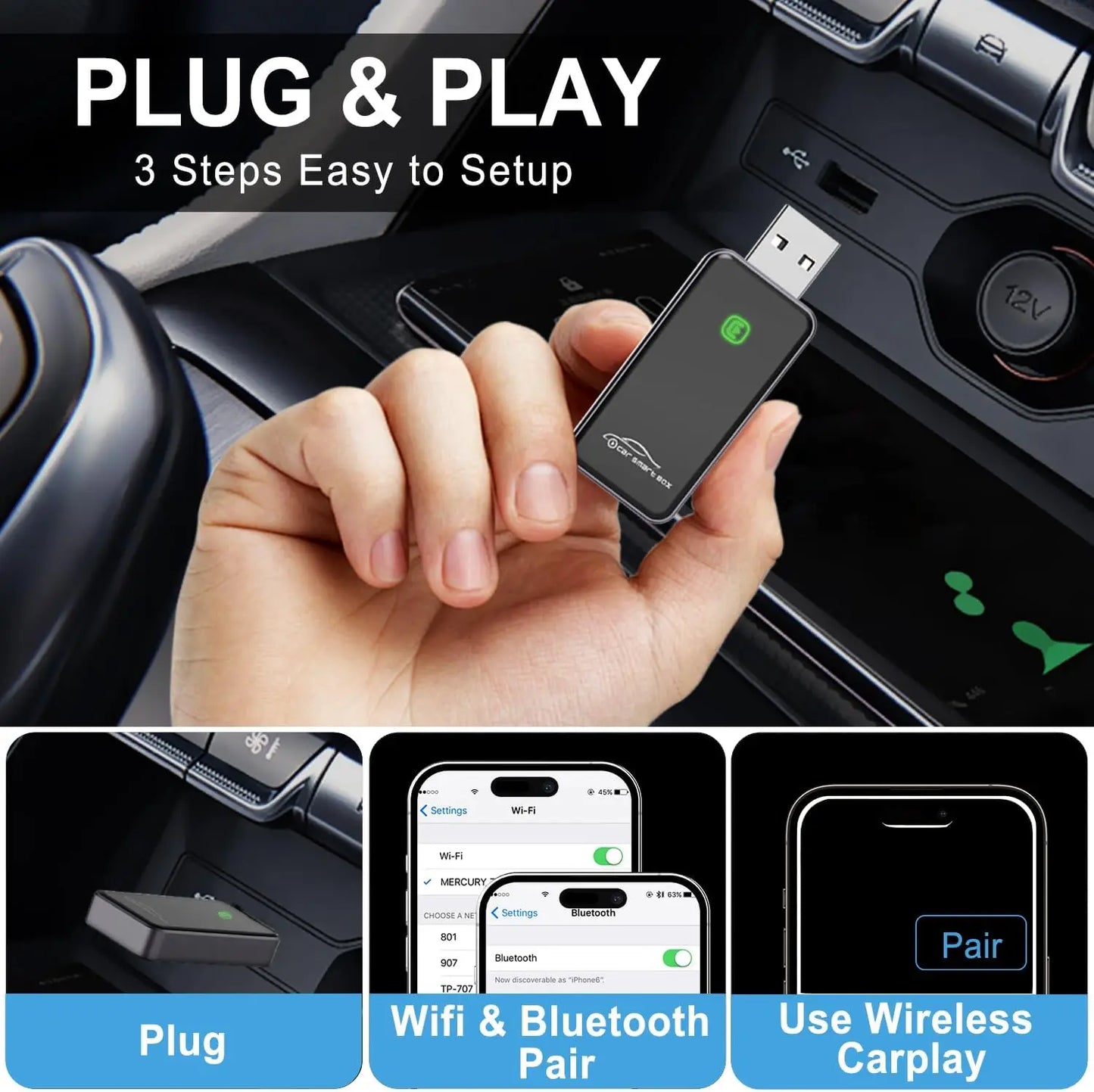 BRUXE 2025 2 in 1 Wired to Wireless CarPlay Adapter Android Auto Dongle CarPlay Conversion Box for Original Wired CarPlay Car