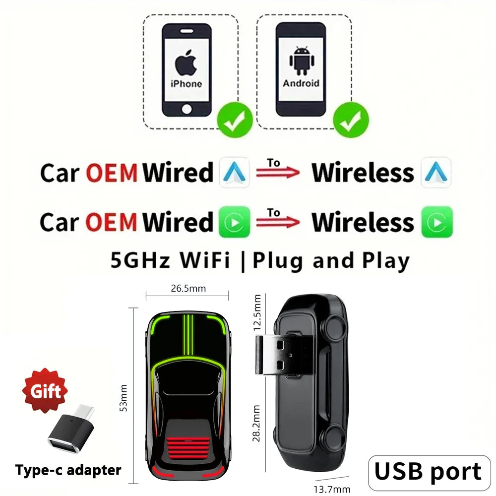EKIY 2in1 Wireless CarPlay Dongle Wireless Android Auto Adapter AI Smart Box Car Intelligent Systems For Car With Wired CarPlay