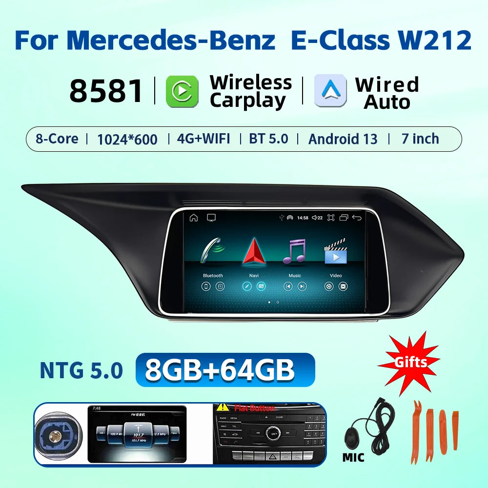 7 Inch Carplay Android 13 Auto Car Intelligent Systems For Mercedes Benz E Class W212 A207 X204 DSP Stereo Touch Screen