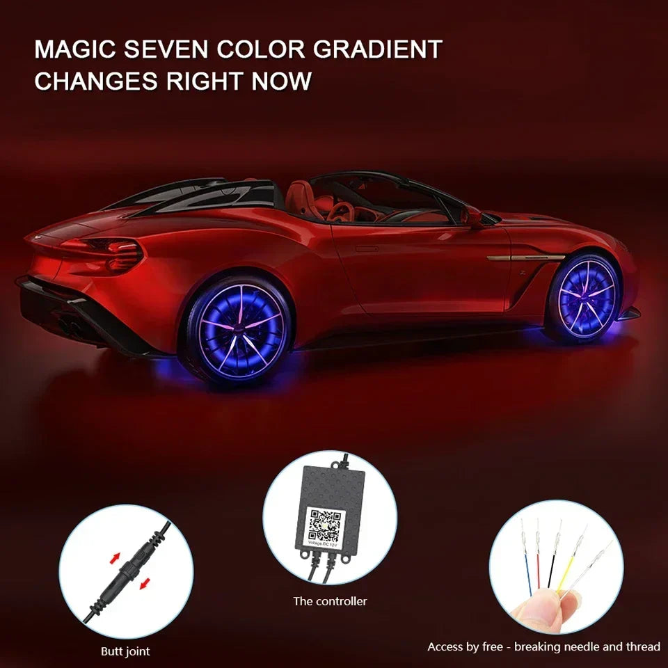 4Pcs Hub Light Wheel Led Car Modification Accessories Dream Colorful Auto SUV Styling Lamp with tune brake signal APP Remote 12V