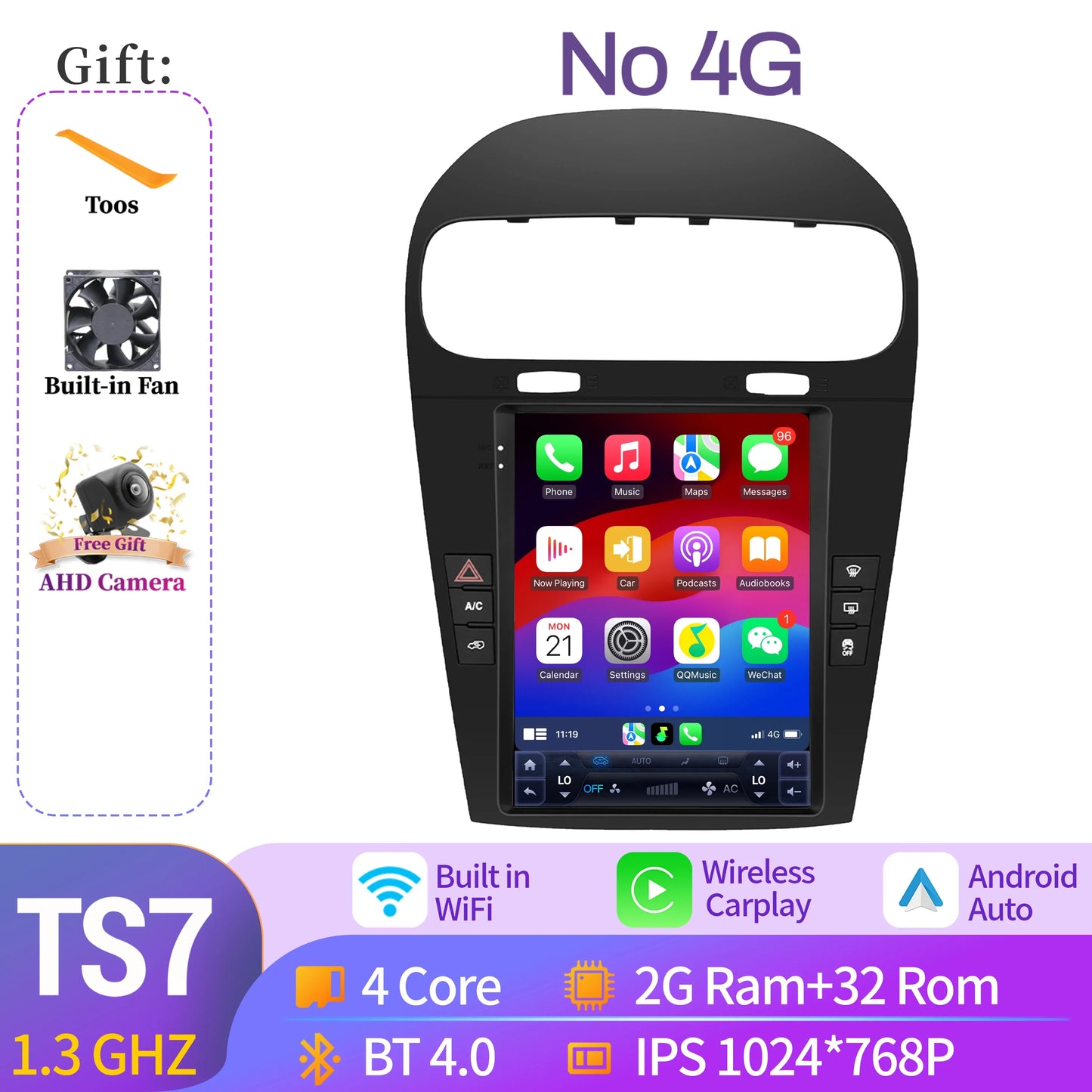 9.7 inch For Dodge Journey Fiat Freemont 2012-2014 Android 14.0 Car Radio Multimedia Navigation Wireless Carplay QLED Screen