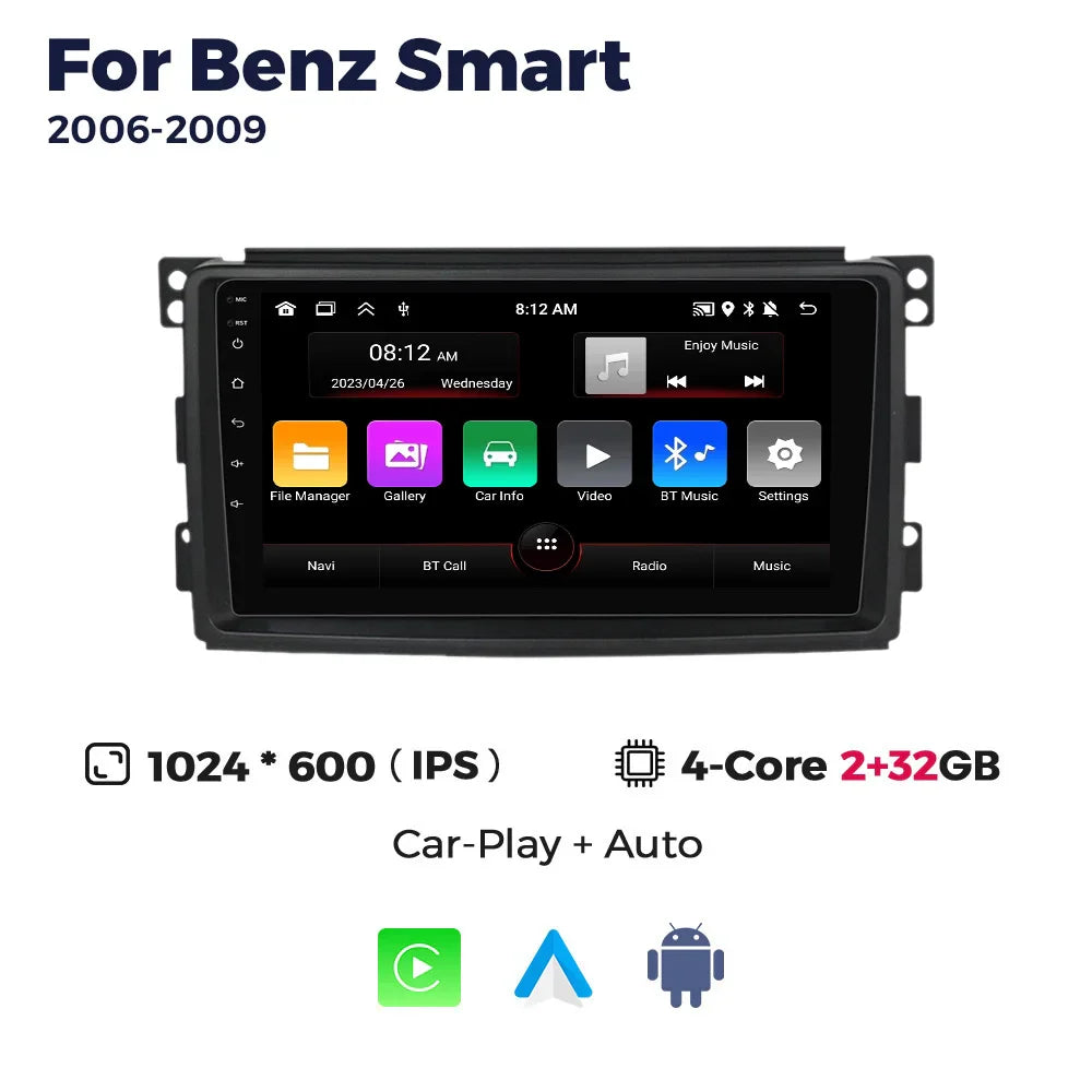 MEKEDE Android 13 AUTO Bilradio Stereo 2Din for Mercedes Benz Smart Fortwo 451 2006-2009 CarPlay WIFI Multimedia Video Player BT