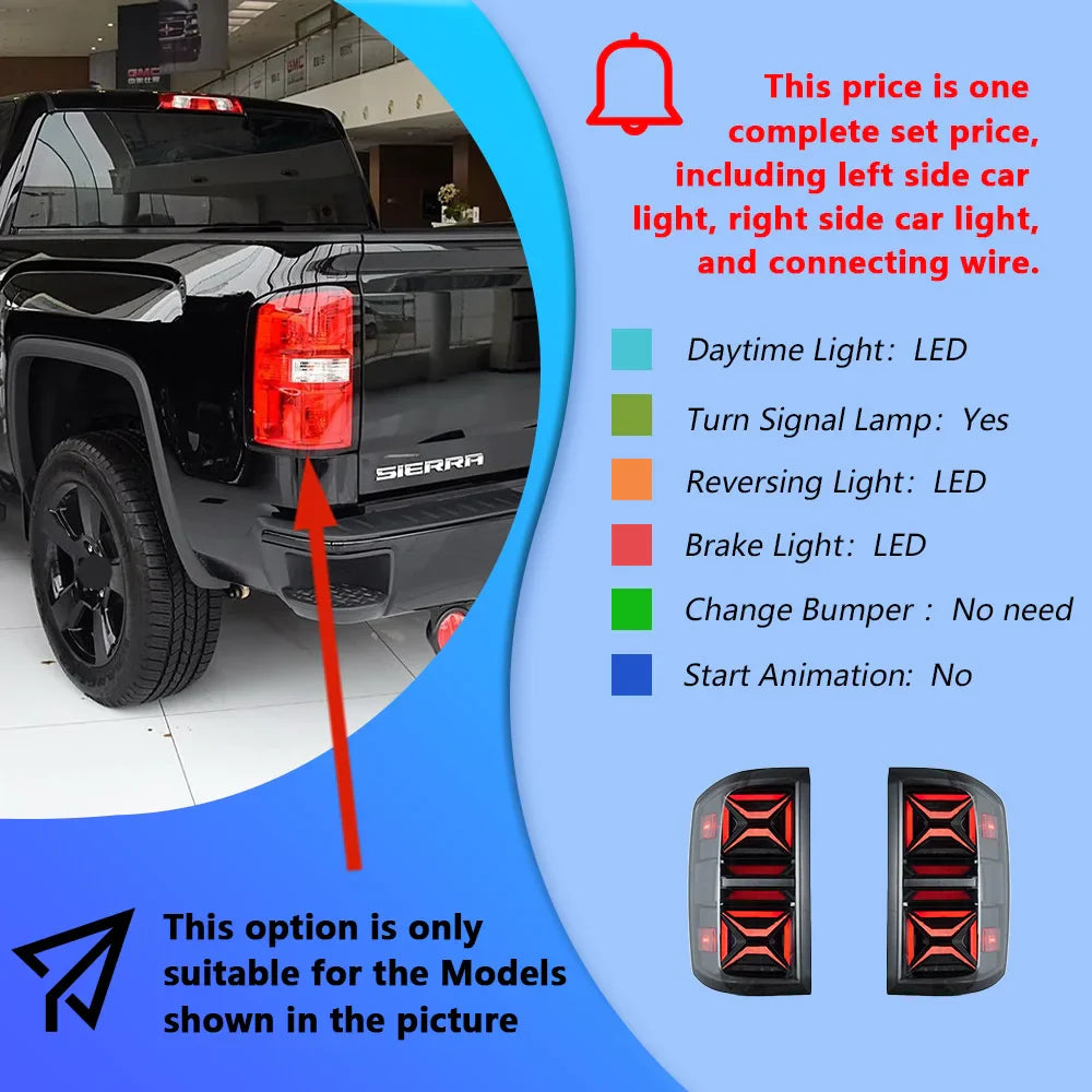 Car Taillights Assembly For GMC Sierra 2014-2018 LED Auto Back Lamps Upgrade Highlight Flashing Signal Light Tools Accessories