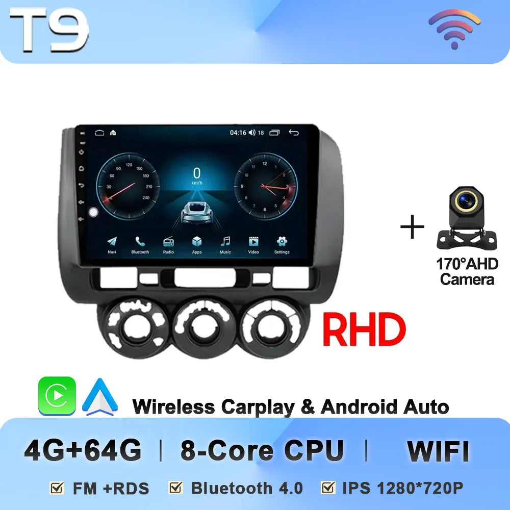 Android 14 Car Radio Multimedia Player For HONDA FIT JAZZ 2002 2003 - 2007 LHD RHD Carplay Autoradio GPS Navi 5G Wifi Bluetooth