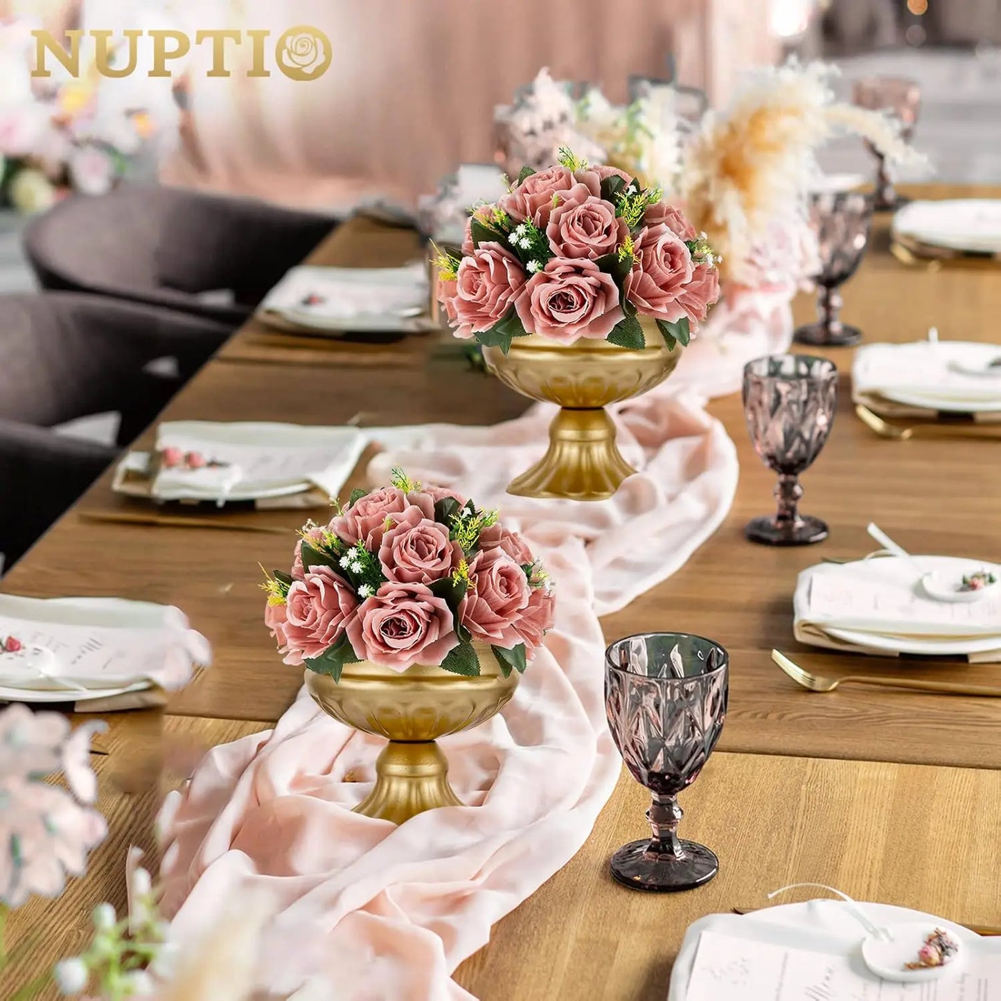 Artificial Flower Centrepieces for Tables - 10 Pcs Dusty Rose Fake Flowers Roses Balls 9.5in Diameter - Silk Faux Rose Arrangeme