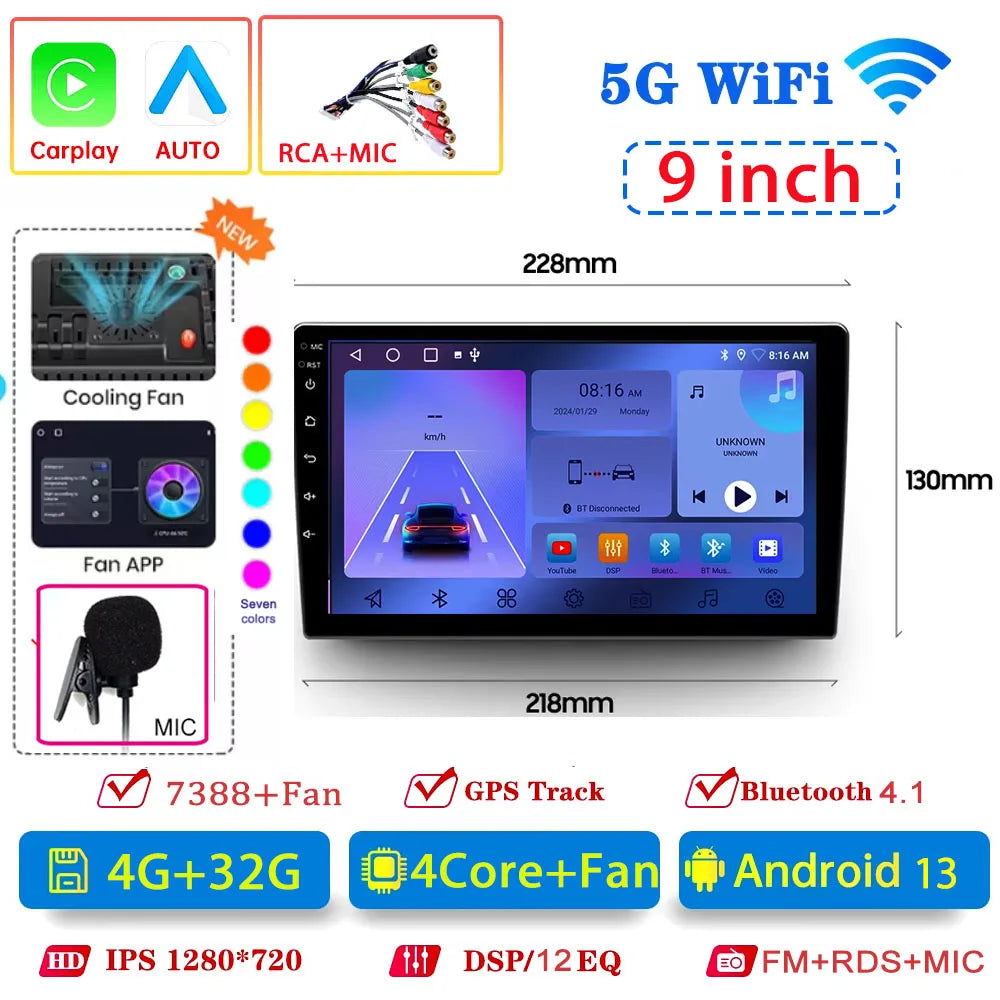 2 din Car play Android Radio Multimedia 7 9 10 inch CarPlay Android 13 Auto  stereo receiver Player 2DIN GPS 4G 64G