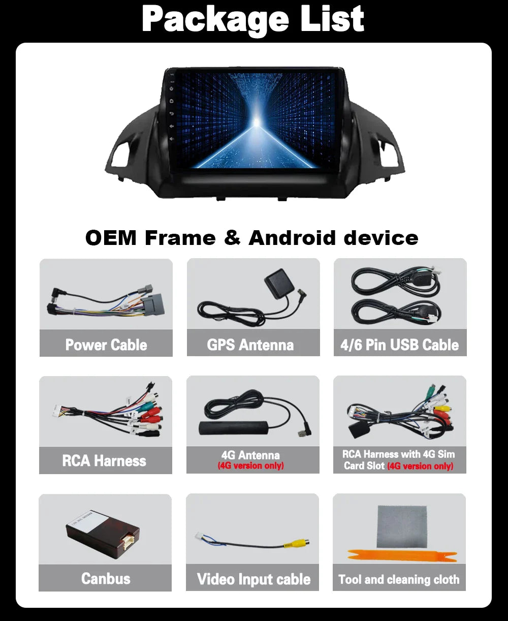 Android 14 For FORD C-MAX KUGA 2 ESCAPE 3 2012 - 2019 Car Radio Multimedia Video Player Navigation GPS WIFI 4G Stereo Head Unit