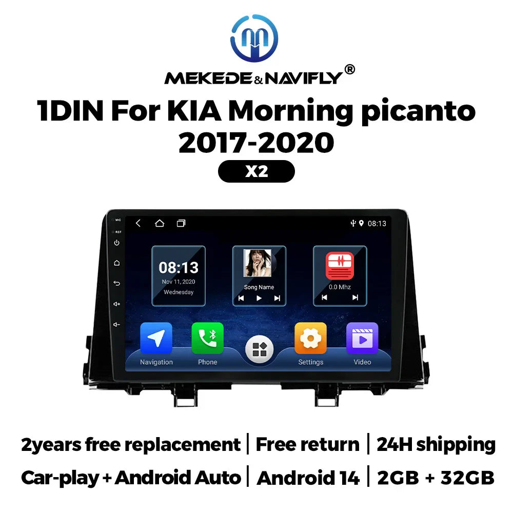 MEKEDE&NAVIFLY Android 14 For KIA Morning picanto 2017-2020 Car Stereo 1 Din Autoradio Carplay Host unit 9" Android touch screen