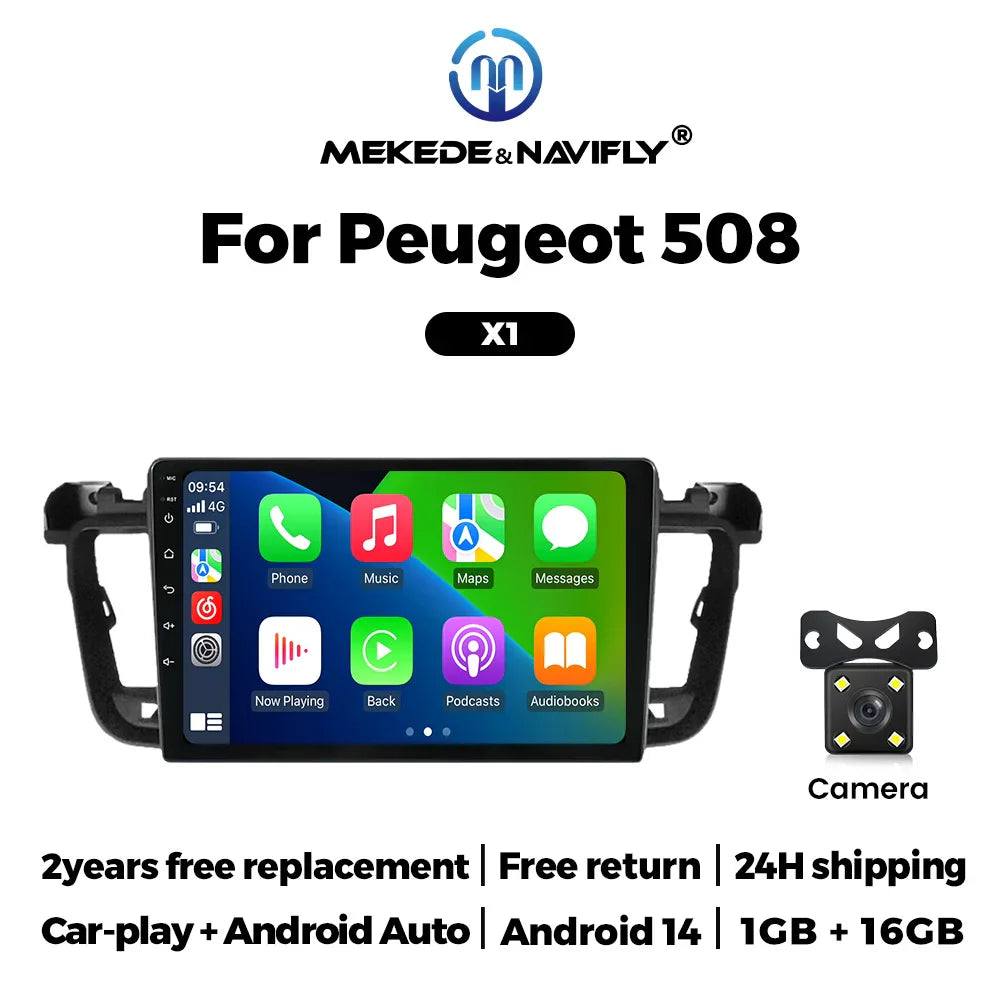 MEKEDE&NAVIFLY Wireless Carplay Auto Android 14 Car Radio Multimedia Player for Peugeot 508 2011-2018 Stereo GPS 2 Din Head Unit