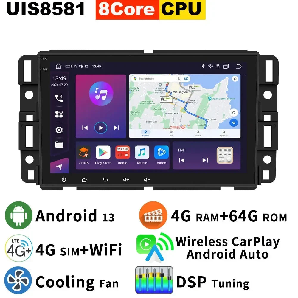 Android 13 Qualcomm 665 8G+256G Car GPS Radio For GMC Sierra Yukon Chevrolet Avalanche Silverado Buick Enclave CarPlay Audio DSP