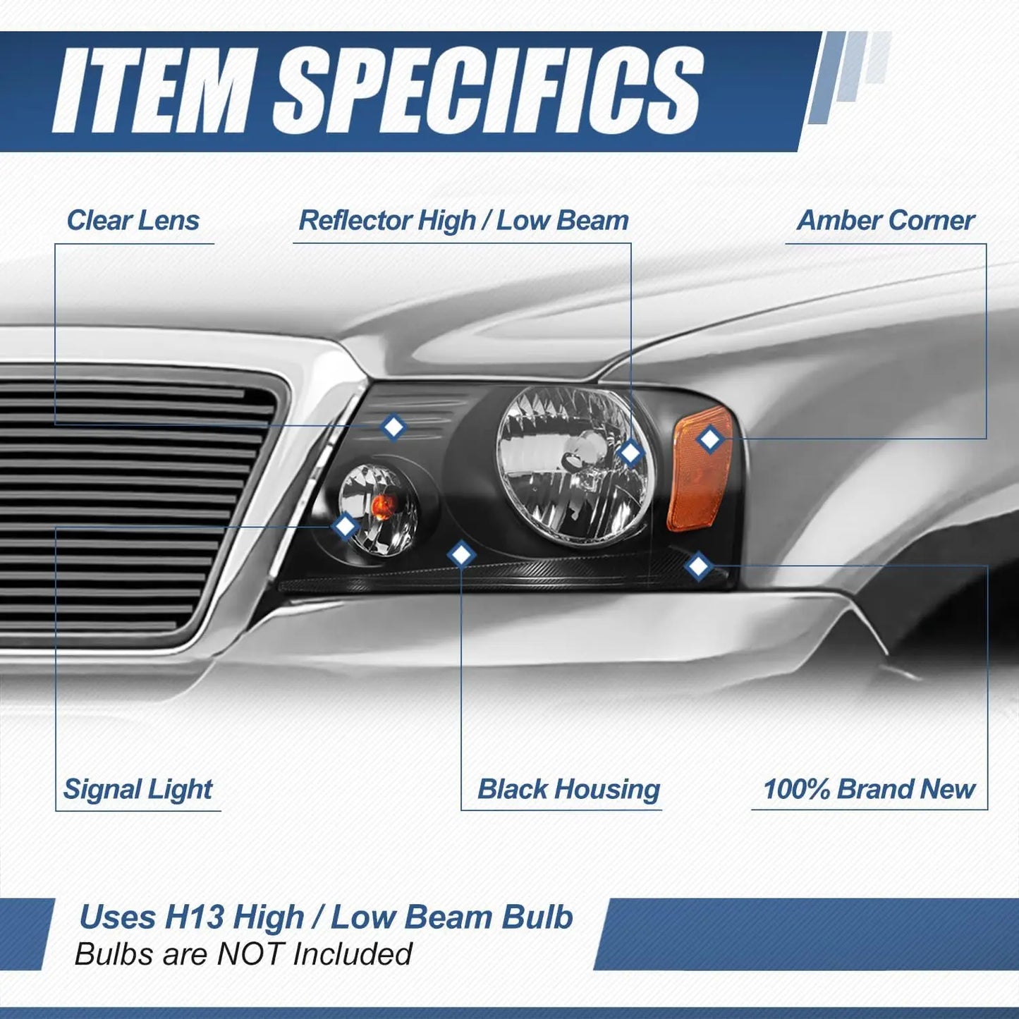 Halogen Model Headlights Assembly Compatible with Ford F150 04 05 06 07 08 Lincoln Mark LT 04 05 06, Pickup Headlamps Replacemen