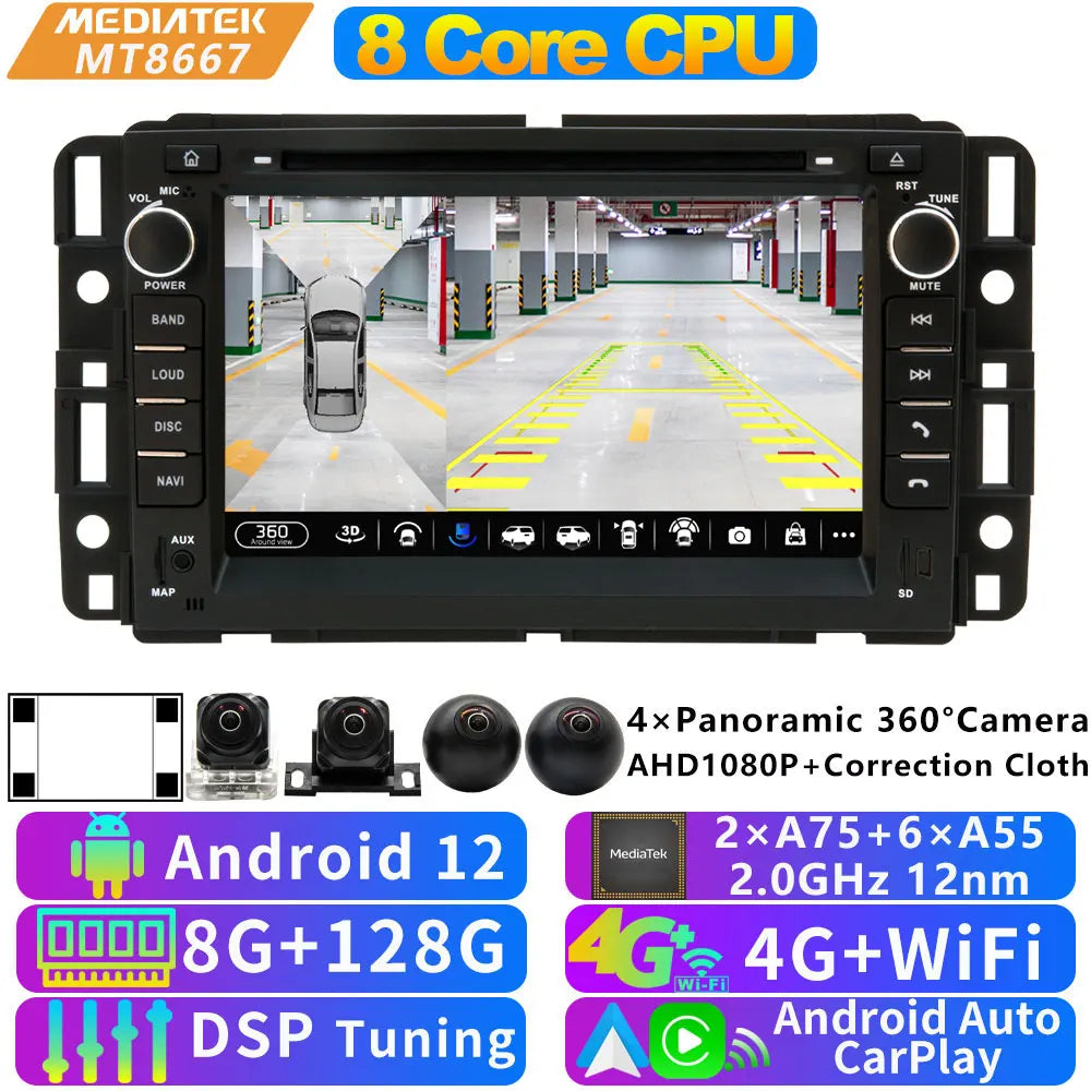 A76 7870 Android 13 12G+256G Car Radio GPS Screen Stereo For GMC Yukon Acadia Chevrolet Tahoe Sierra Avalanche CarPlay Bluetooth